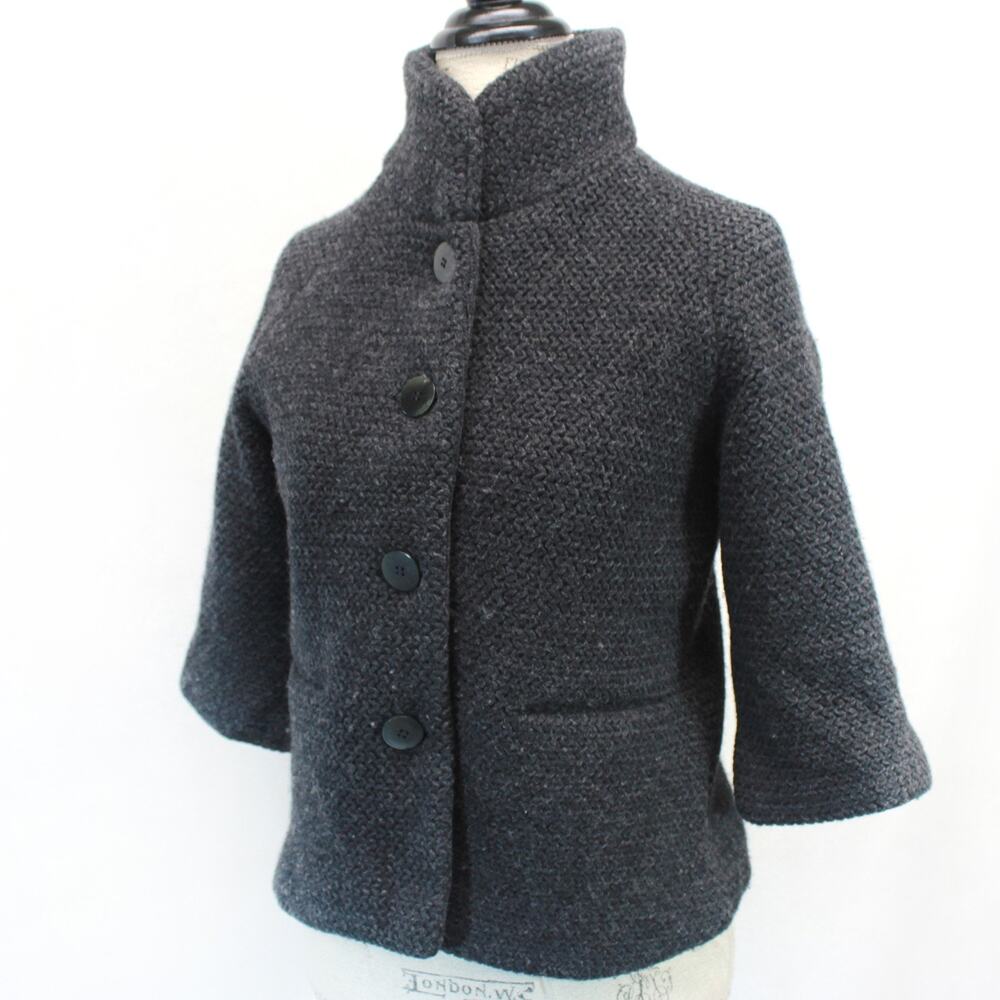 CYRILLUS Vtg Gray wool Chunky Knit Jacket Lining Button Pocket Old Money Size 36